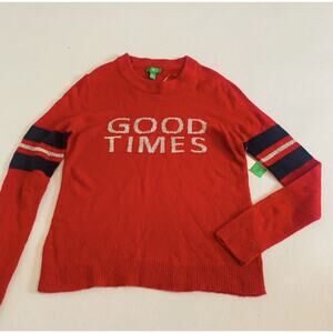 Red Knitted Sweater Print‎ "GOOD TIMES" Long Sleeves, Size XL